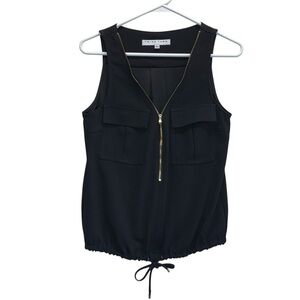 Trina Turk Black Sleeveless Top with Gold Zipper. Size XS